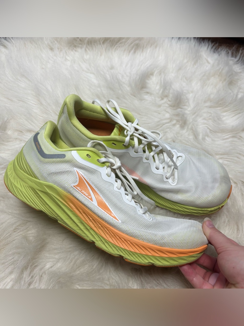 Altra Women’s Rivera 3 Road Running Shoes in White, Lime, & Orange - size 9